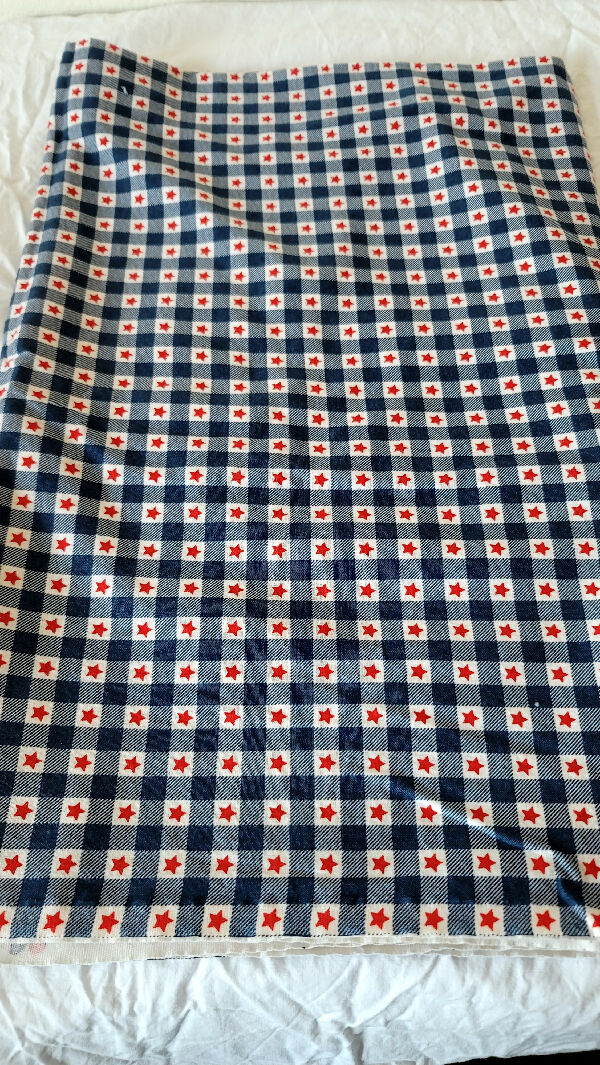 Red, White and Blue Checkered with Stars Print Cotton 2 2/3 Yards