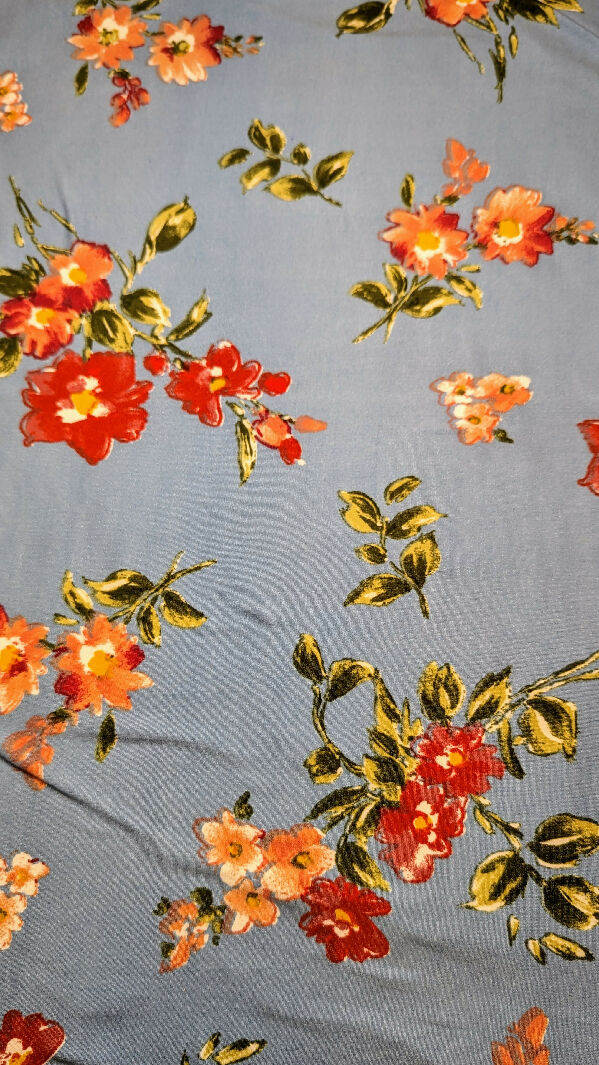 Sky Blue Multicolor Floral Print Double Brushed Polyester Knit Fabric 58"W - 1 yd