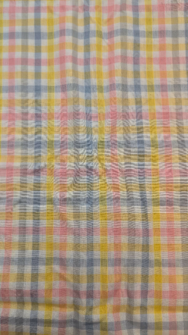 VTG Pastel Yellow/Pink/Blue/White Yarn Dyed Gingham Cotton Woven Fabric 43"W - 4 3/4 yds