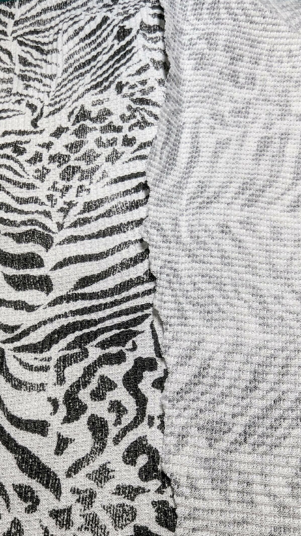 White/Black Zebra Print Waffle Knit Fabric 61"W - 2 1/4 yds+