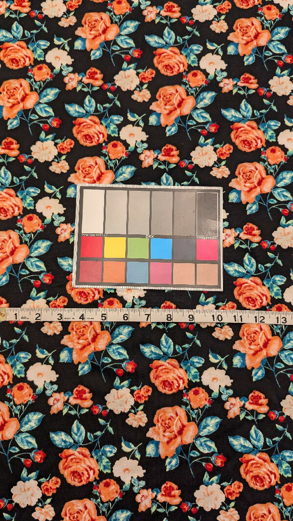 Black/Pink Floral Print Pique Knit Fabric 58"W - 1 1/2 yds+