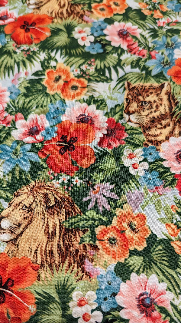 Big Cats Tropical Garden Multicolor Print Quilted Cotton Woven Fabric 44"W - 3 yds
