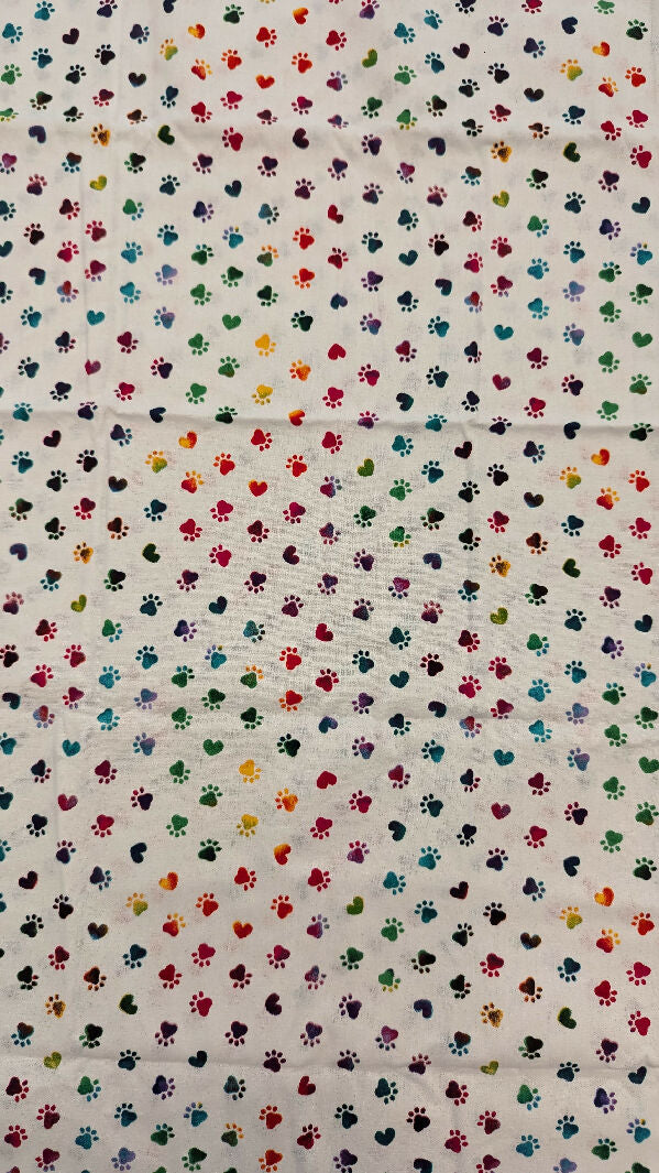 White Rainbow Paws & Hearts Quilting Cotton Woven Fabric 42"W x 35"L