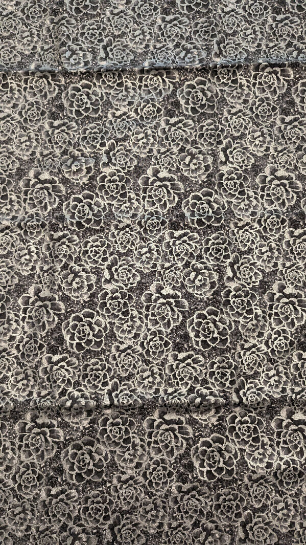 Black/Gray/Metallic Silver Floral Print Quilting Cotton 44"W - 1 1/4 yd+