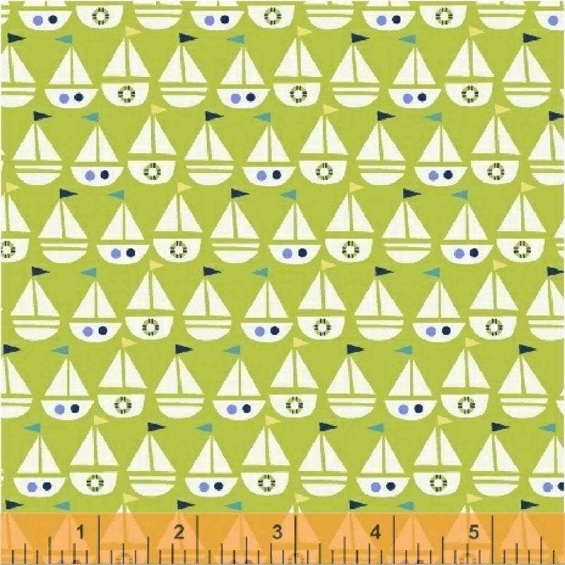 1 Yard - Sailboats Lime - Seaside by Jill McDonald for Windham Fabrics - Sailboats Fabrics - Quilting Fabrics - 44/45"