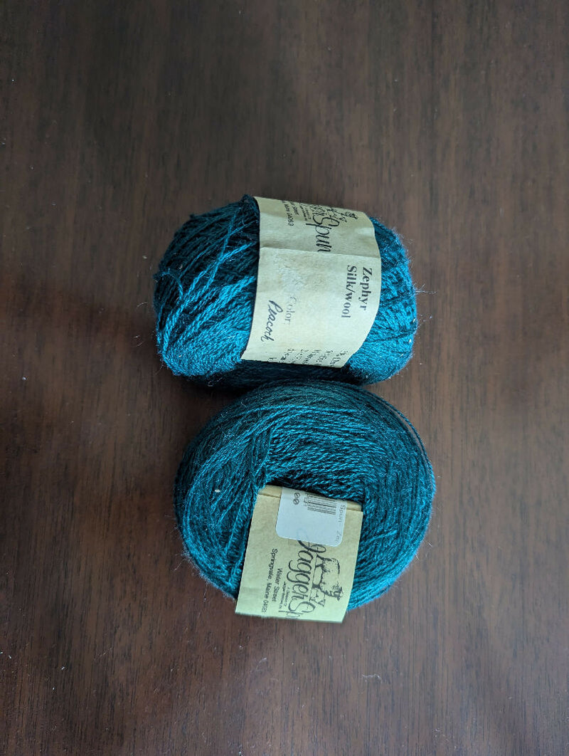 2 skeins Jagger Spun Zephyr Silk/Wool teal yarn