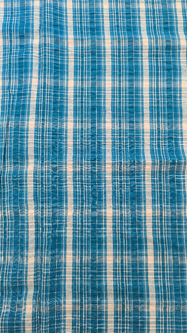 Dark Aqua/White Plaid Textured Woven Fabric 44"W - 2 1/2 yds+