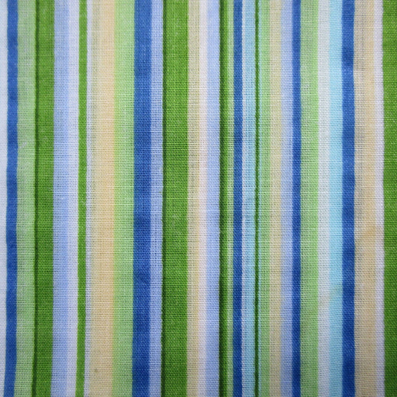 Blue Yellow Green Stripes Cotton/Poly Fabric, 2 Pieces