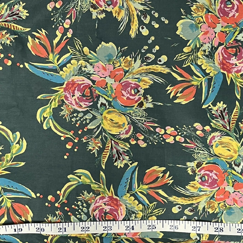 Art Gallery Fabrics Floral on Green Background Cotton Voile - Yardage