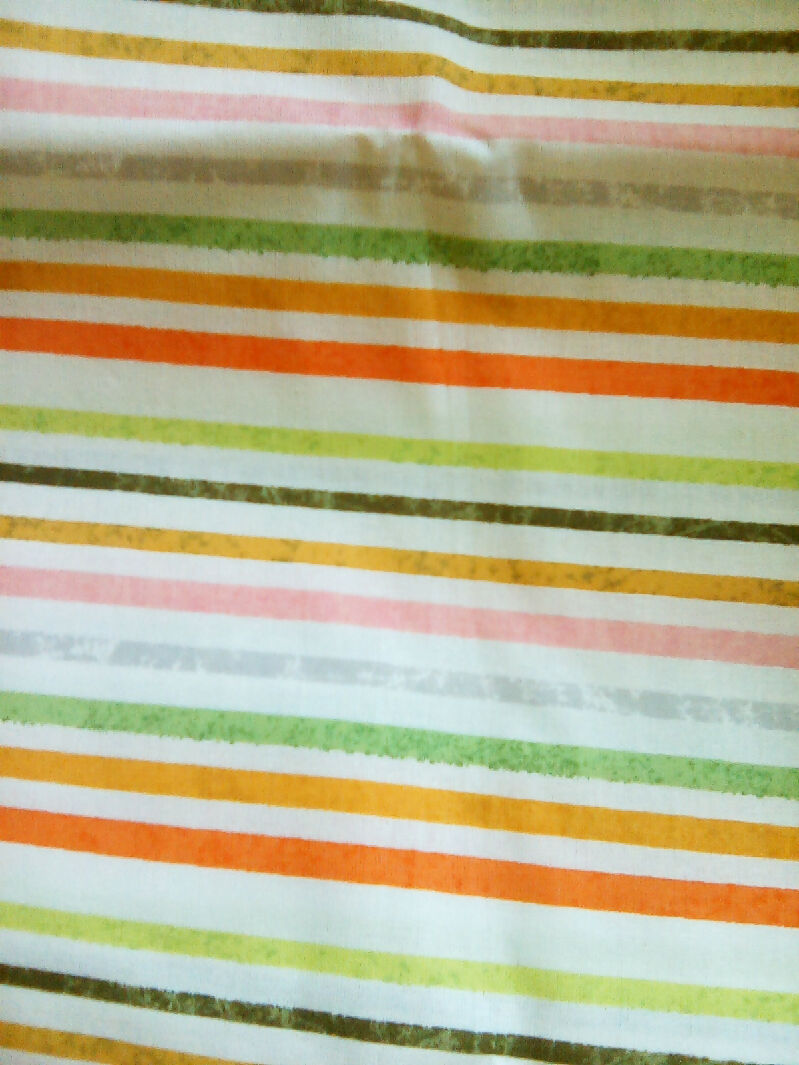 Cotton strip fabric 1 yard green orange pink gray material