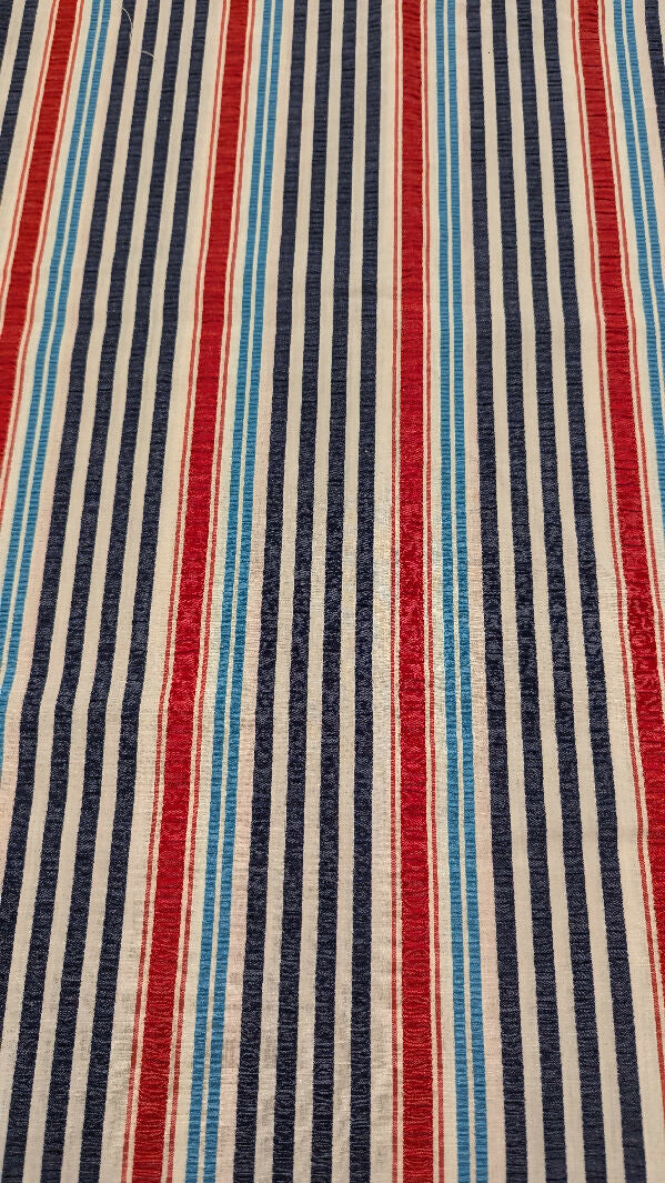 Navy/Red/Teal/White Striped Seersucker Woven Fabric 44"W x 35"L