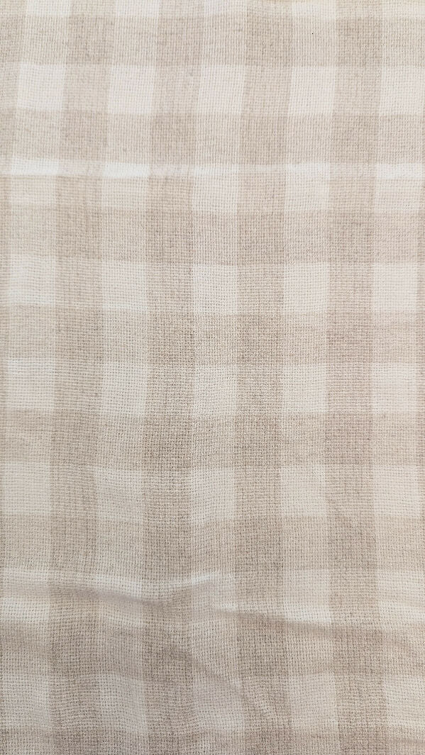 Beige/Ivory Check Print Linen Look Woven Fabric 48"W x 38"L REMNANT