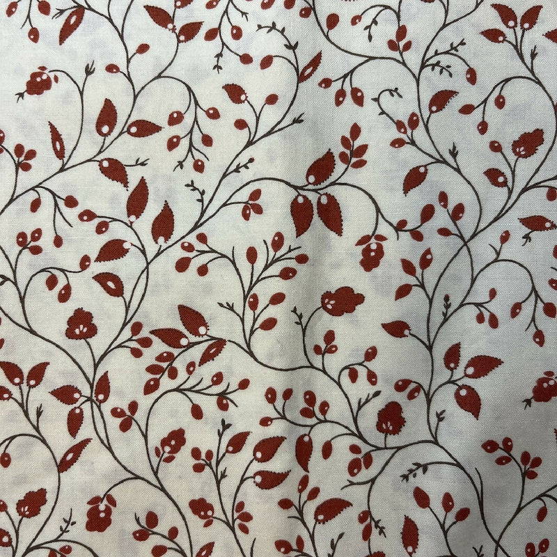 Brick Red and Cream Floral Quilting Cotton - 3.25 Yds