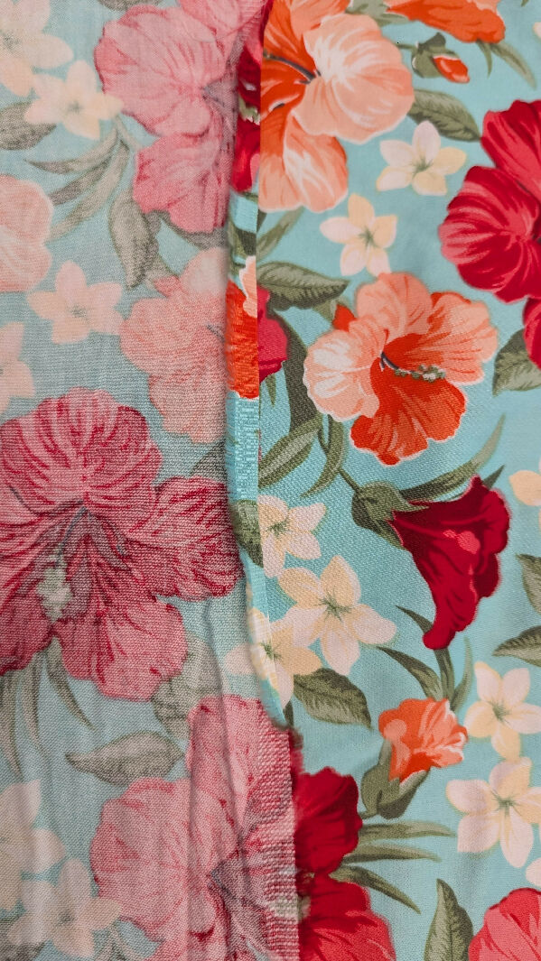 Light Aqua Hibiscus Floral Print Quilting Cotton Woven Fabric 42"W - 3 yds+