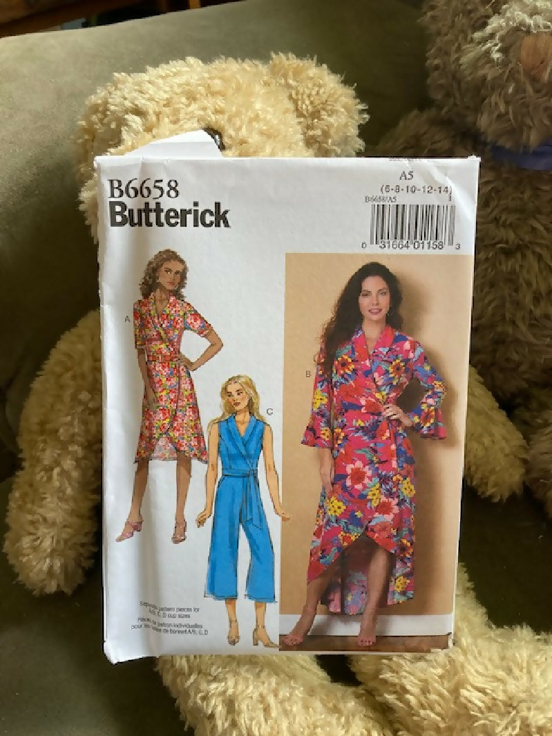 Butterick sewing pattern lot, Three uncut butterick patterns, dress, jumpsuit, 6-14size