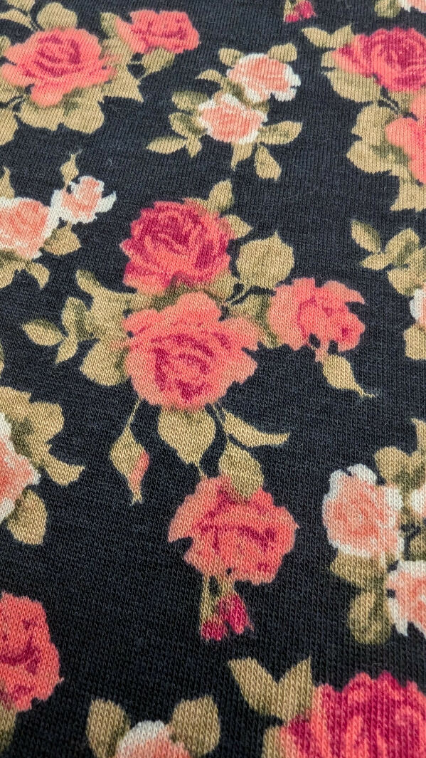 Black/Pink Floral Print Jersey Knit Fabric 60"W - 1 3/4 yds