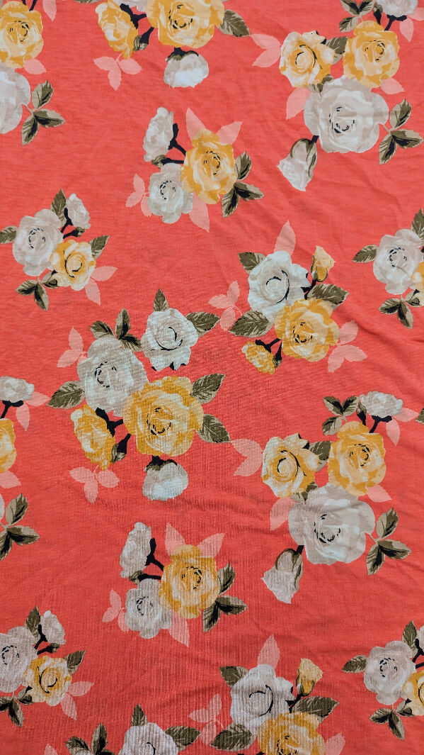 Coral Floral Print DTY Knit Fabric 55"W - 1 yd