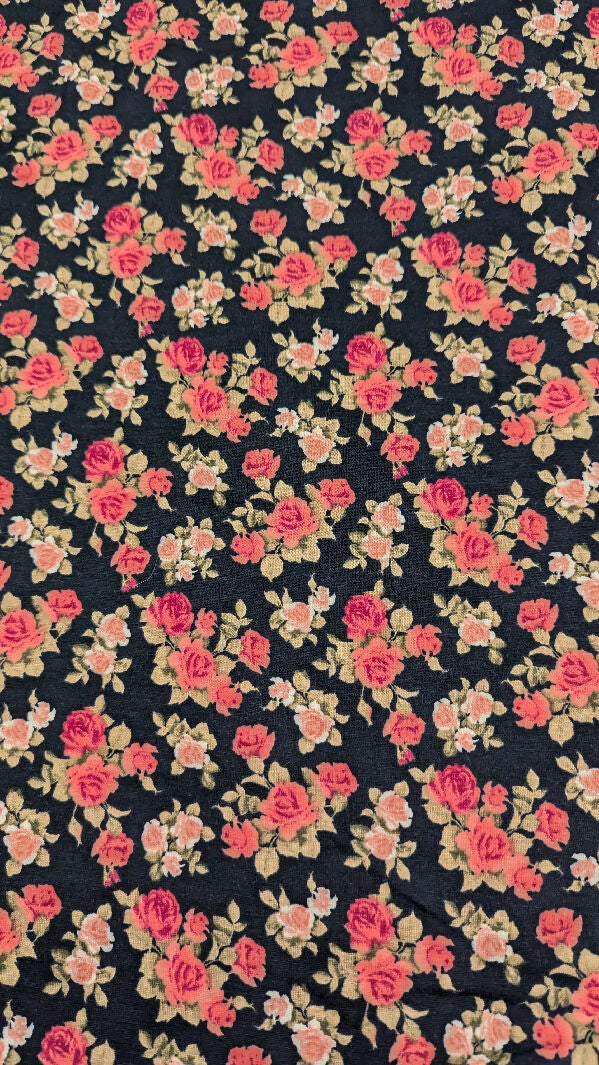 Black/Pink Floral Print Jersey Knit Fabric 60"W - 1 3/4 yds