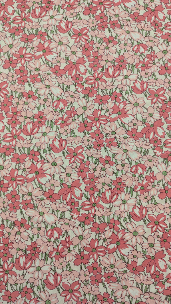 Pink Retro Floral Print DTY Knit Fabric 60"W - 2 yds+