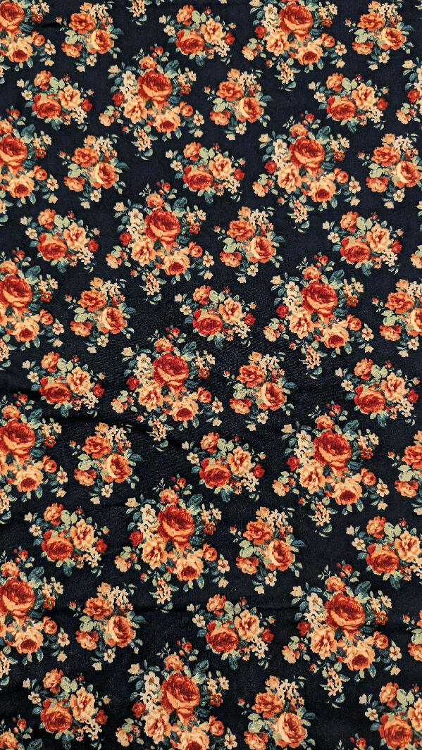 Midnight Blue Floral Print Double Brushed Polyester Knit Fabric 50"W - 1 3/4 yds+