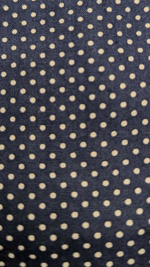 VTG Navy Blue/White Polka Dot Shirting Woven Fabric 36"W - 4 yds+