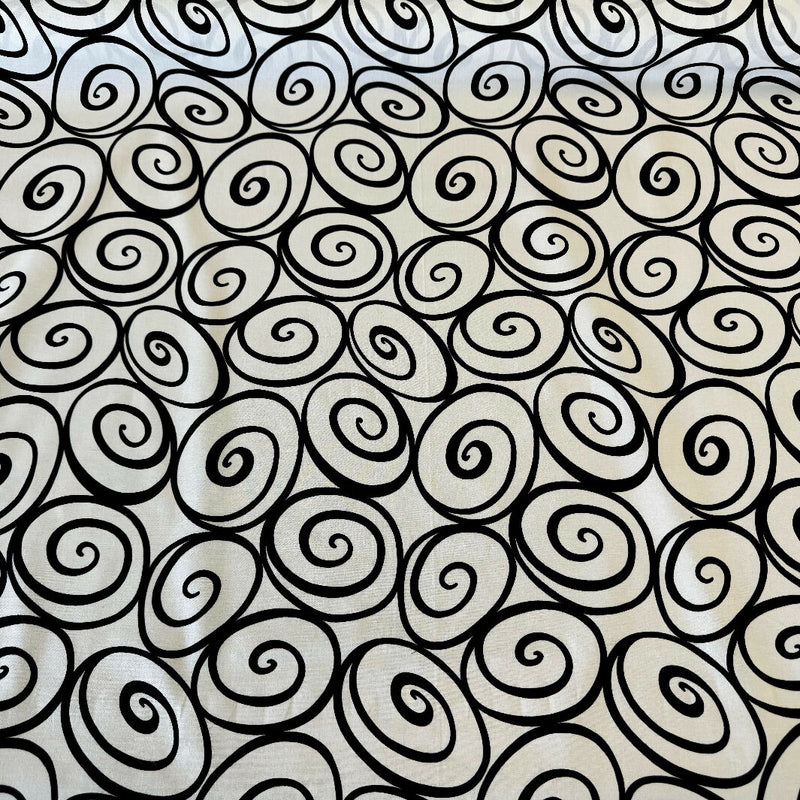 Black & White Swirl Pattern Print Cotton-Synthetic Blend Woven - Yardage