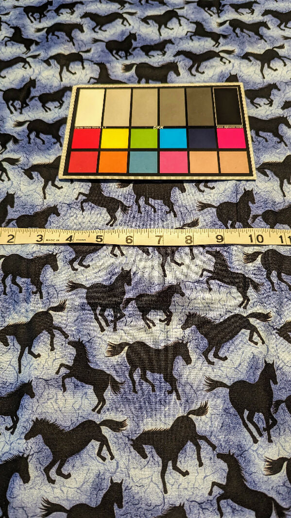Mottled Blue/Black Home on the Range Horse Print Quilting Cotton Woven Fabric 45"W - 2 yds