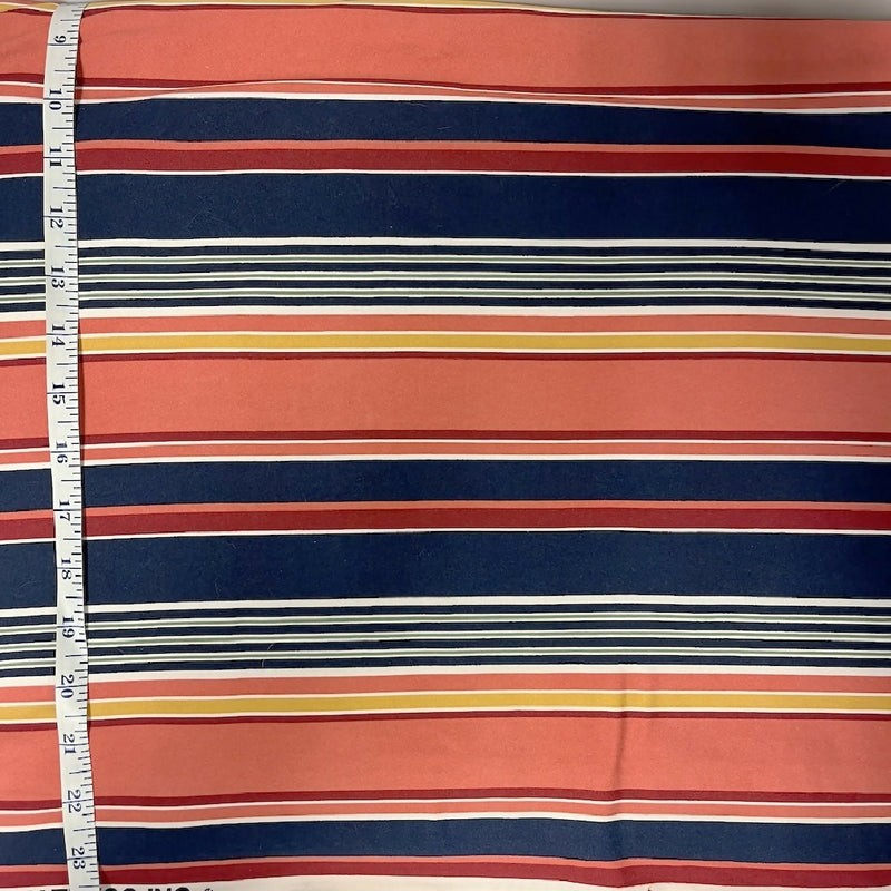 Coral, Mustard, Navy Striped Dbl Brushed Poly Jersey - 4 Yds