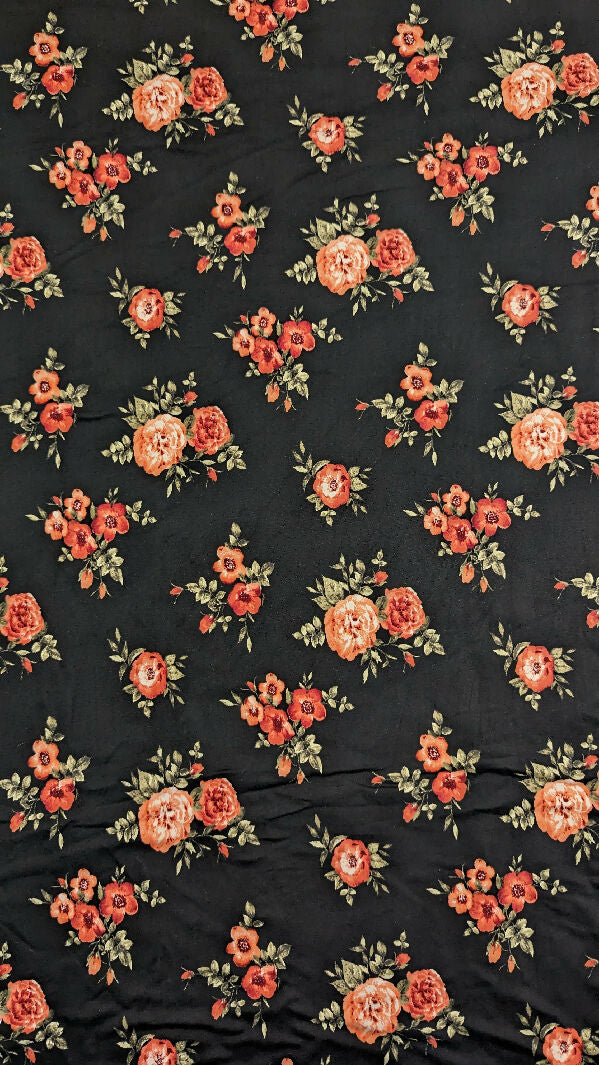 Black Floral Print Double Brushed Polyester Knit Fabric 61"W - 2 1/4 yds+