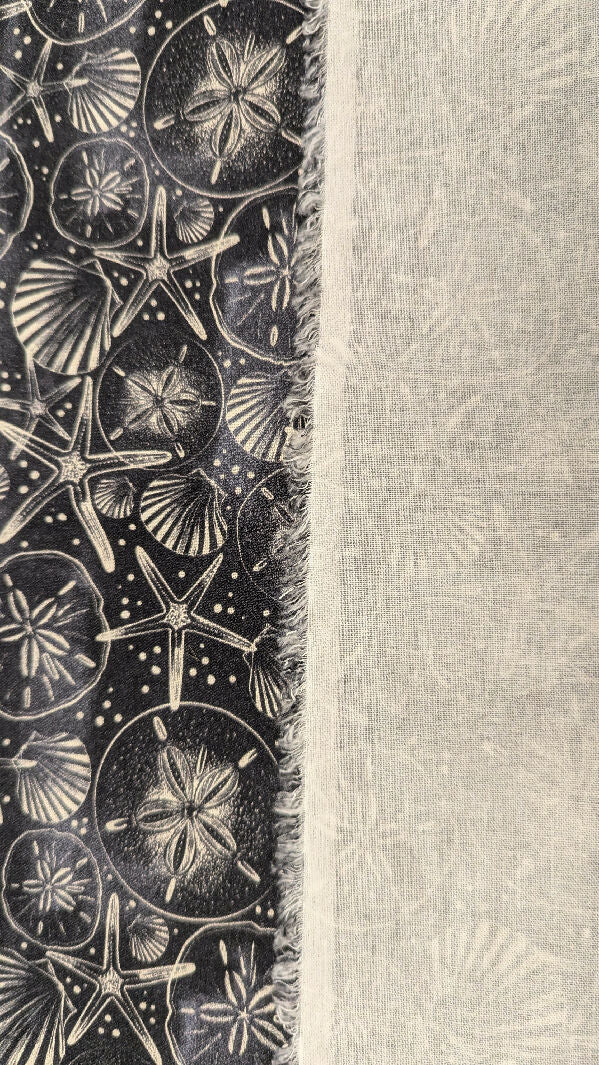 Steel Blue & White Starfish, Sand Dollar & Shell Print Quilting Cotton Woven Fabric 42"W x 44"L