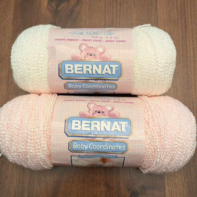 Bernat Baby Coordinates Pink and White Sports Weight Yarn Lot of 2