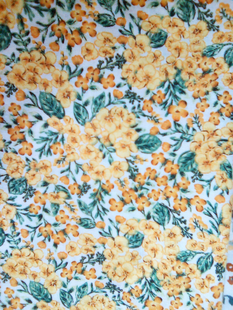 Cotton material, flower design yellow tan white colors, 9" x 43"