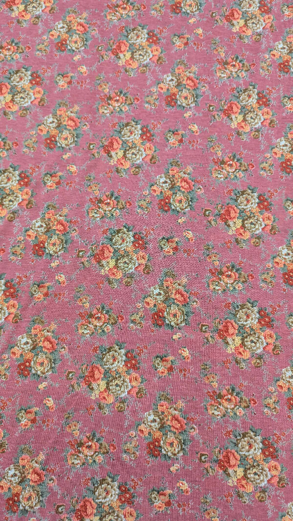 Dusty Rose/Peach/Ivory/Tan/Brick Red Floral Print Jersey Knit Fabric 58"W - 1 3/4 yds