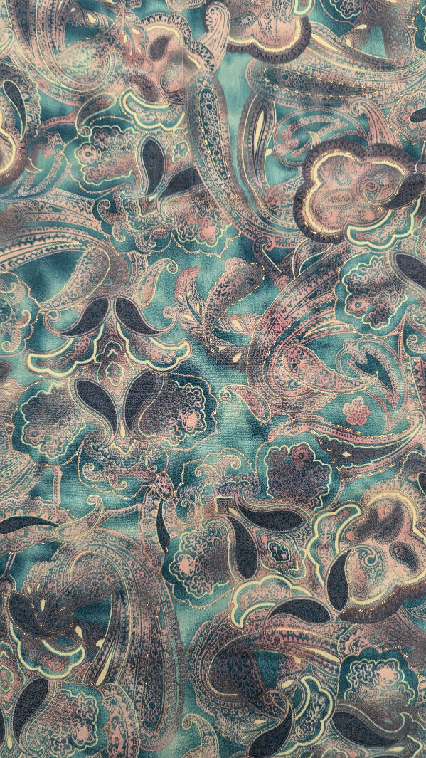 Turquoise Ombre Glitter Paisley Print Woven Fabric 45"W x 35"L