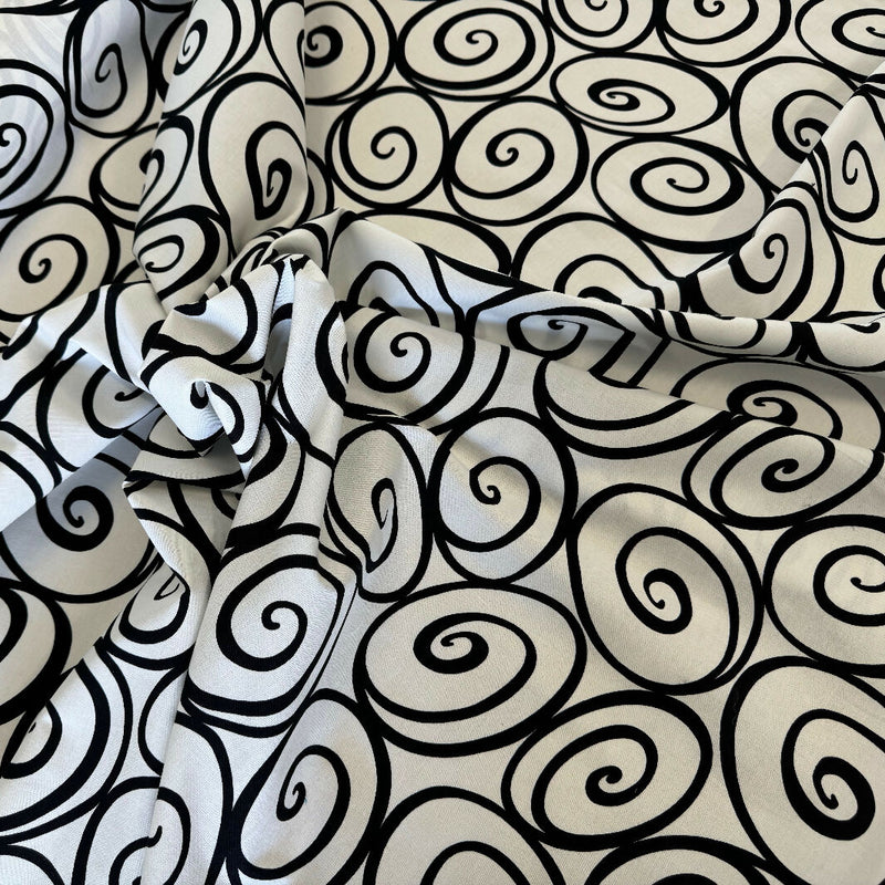Black & White Swirl Pattern Print Cotton-Synthetic Blend Woven - Yardage