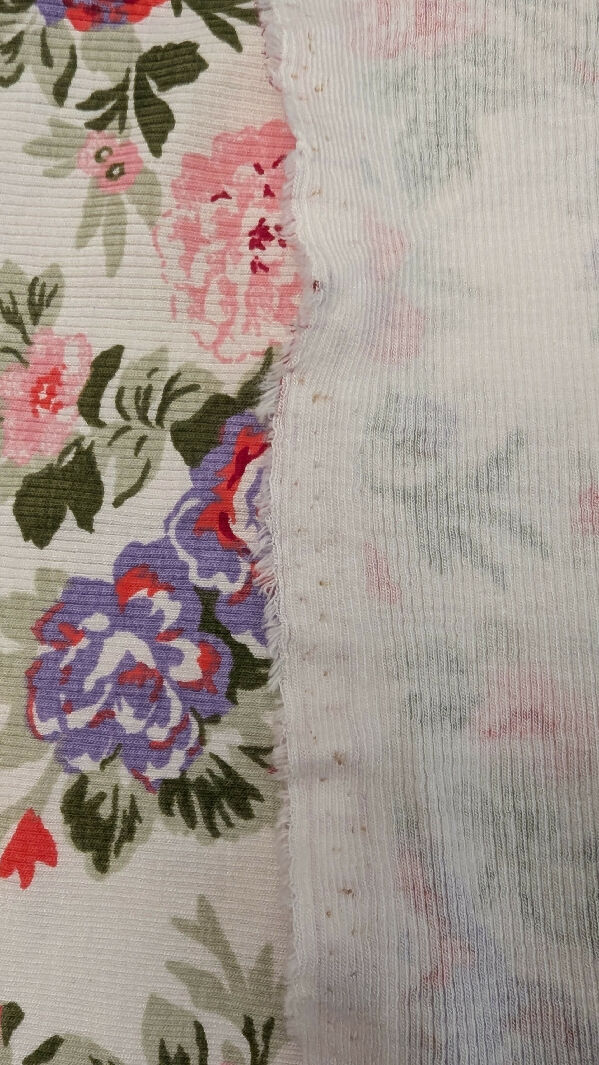 Cream/Pink/Lavender/Red Floral Print Rib Knit Fabric REMNANT 44"W - 1 1/4 yds+