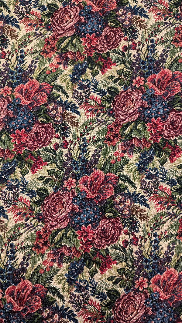 VTG Multicolor Floral Tapestry Print Canvas Woven Fabric 42"W - 2 1/2 yds