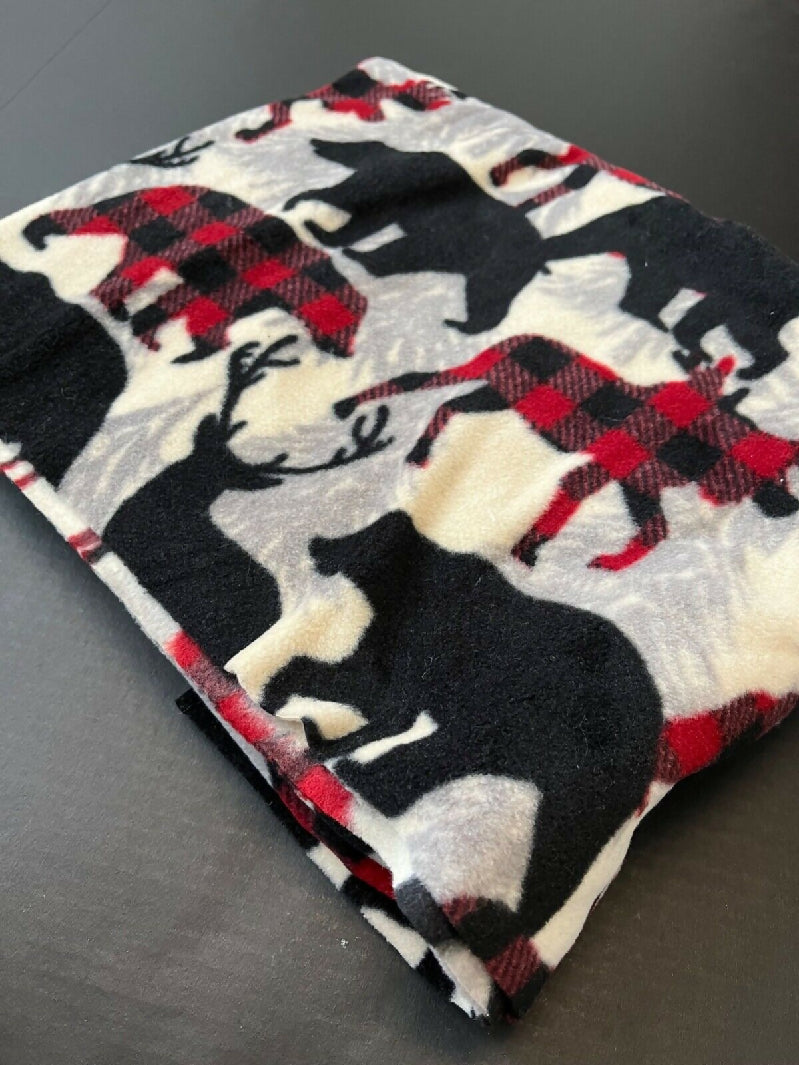 1.25 Yards Fleece Fabric Red Reindeer Black Anti-Pill Animal Cabin Farmhouse