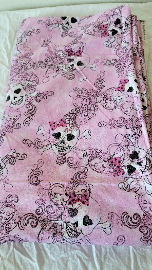 Pink Cute Skulls with Bows Sparkle Cotton 4 Yards