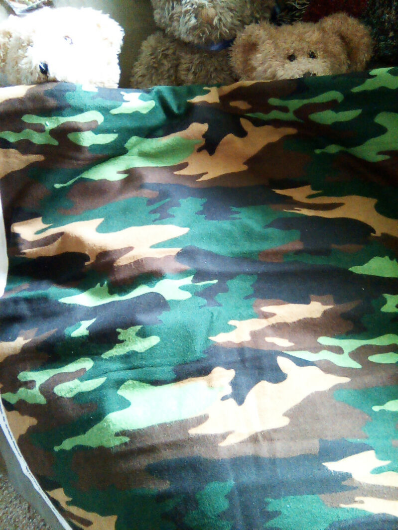 Camo flannel 2 2/3 yards green brown black camo color new white back