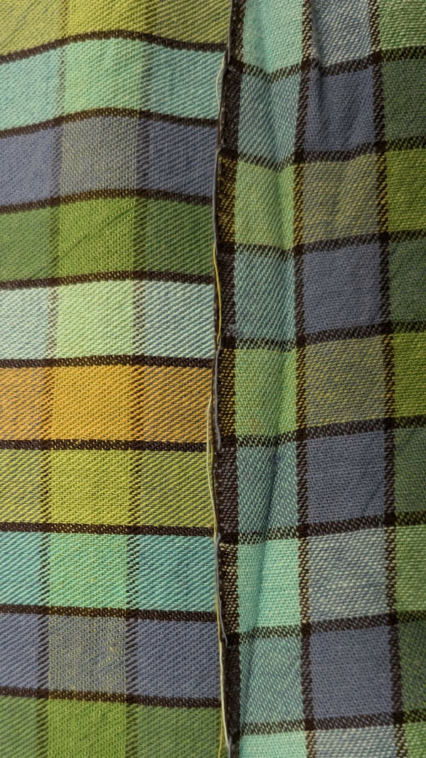 VTG Aqua/Green/Blue Yarn Dyed Check Print Twill Woven Fabric 36"W - 2 3/4 yds