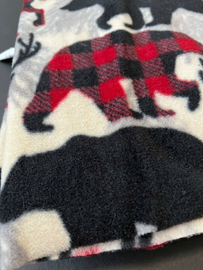 1.25 Yards Fleece Fabric Red Reindeer Black Anti-Pill Animal Cabin Farmhouse