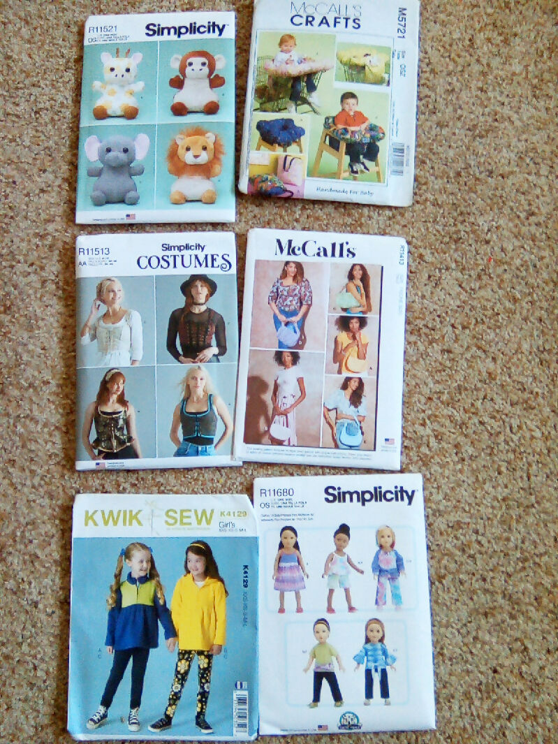 Sewing patterns lot, Simplicty, McCalls, Kwik, six pattern lot, craft, kids