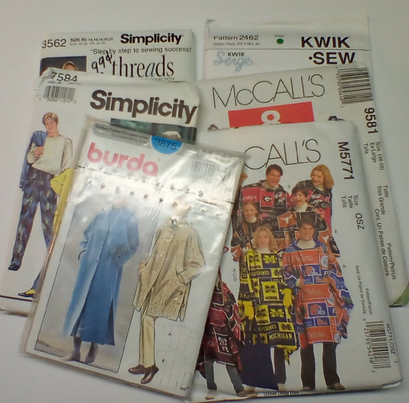 Coat Pattern Lot of 6, Unisex, Some Vintage, Plus Size. Uncut, FF.