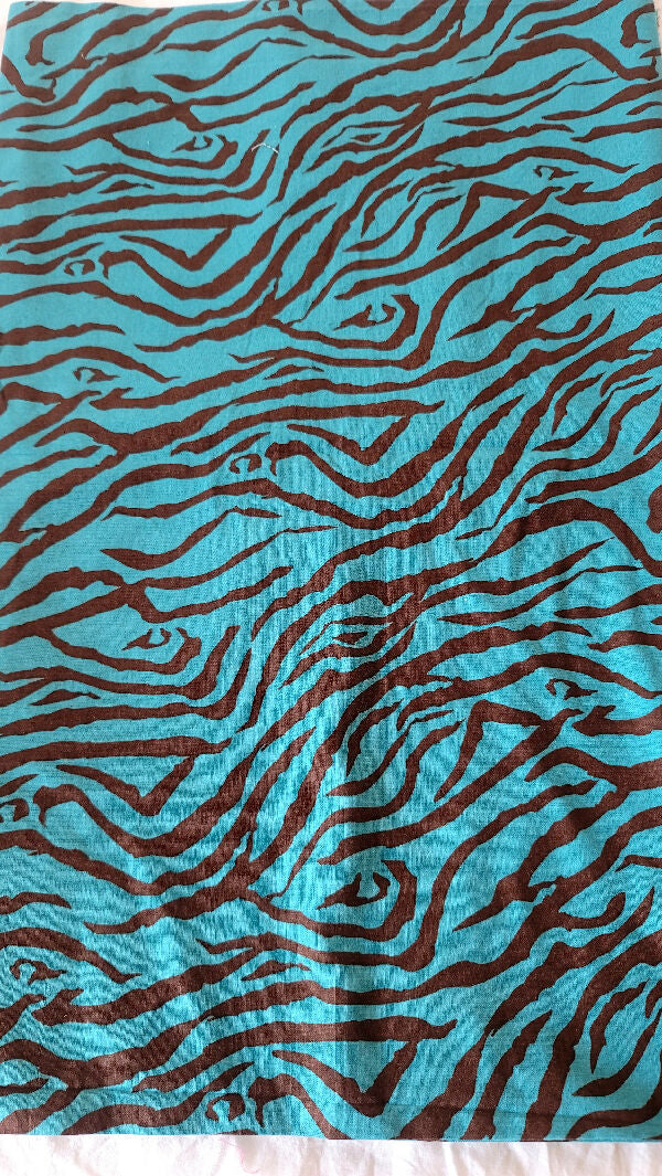 Brown and Blue Zebra Print Cotton 1.5 Yards