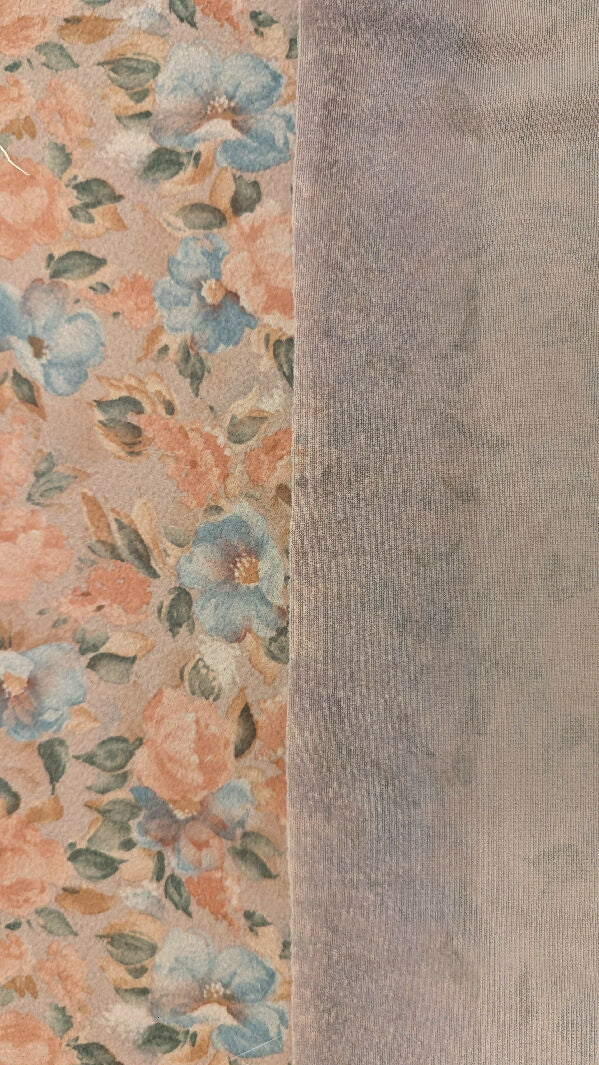 Tan Multicolor Floral Print Peach Skin Woven Fabric 60"W - 1 3/4 yd+