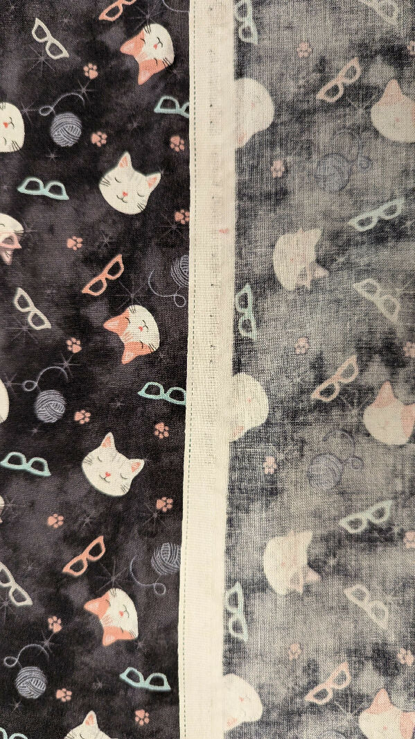 Charcoal Gray Kitties in Glasses Quilting Cotton Woven Fabric 42"W x 43"L