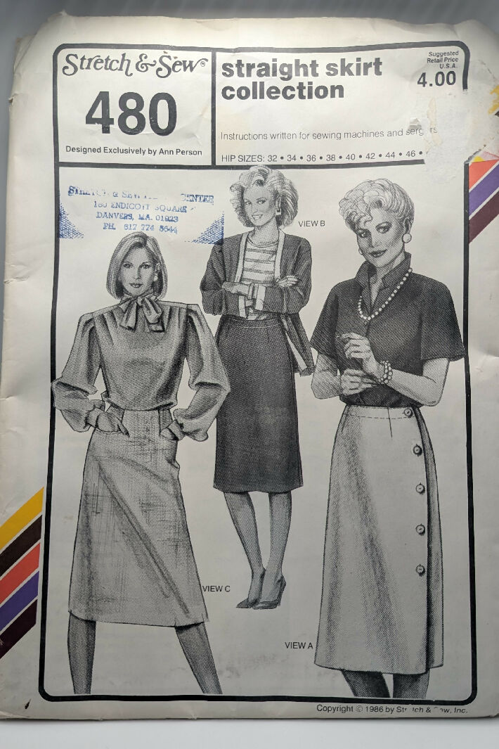 VTG Stretch & Sew Straight Skirt Pattern Hip Sizes 32-48