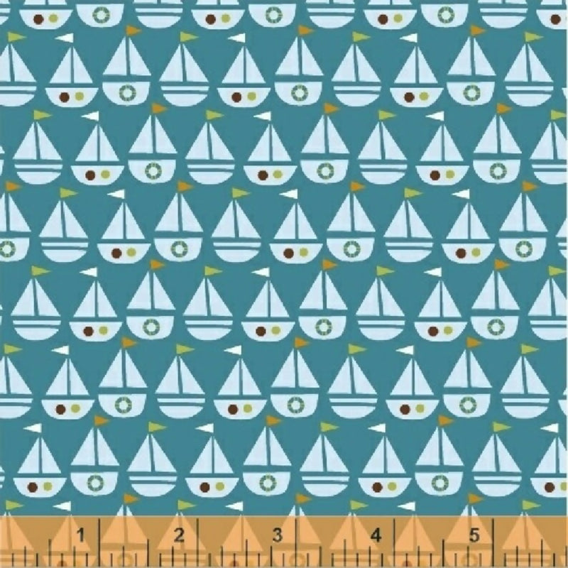 1 Yard - Sailboats Teal - Seaside by Jill McDonald for Windham Fabrics - Quilting Fabrics - 44/45"