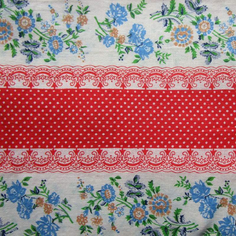 Vintage Cotton Fabric, Floral and Polka Dot Stripes, 43” wide x 65”